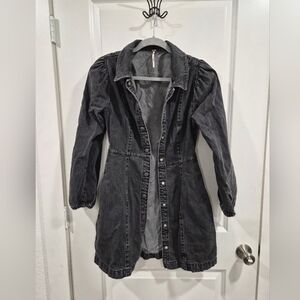 Free People Mia faded black denim long sleeved western style dress EUS size M